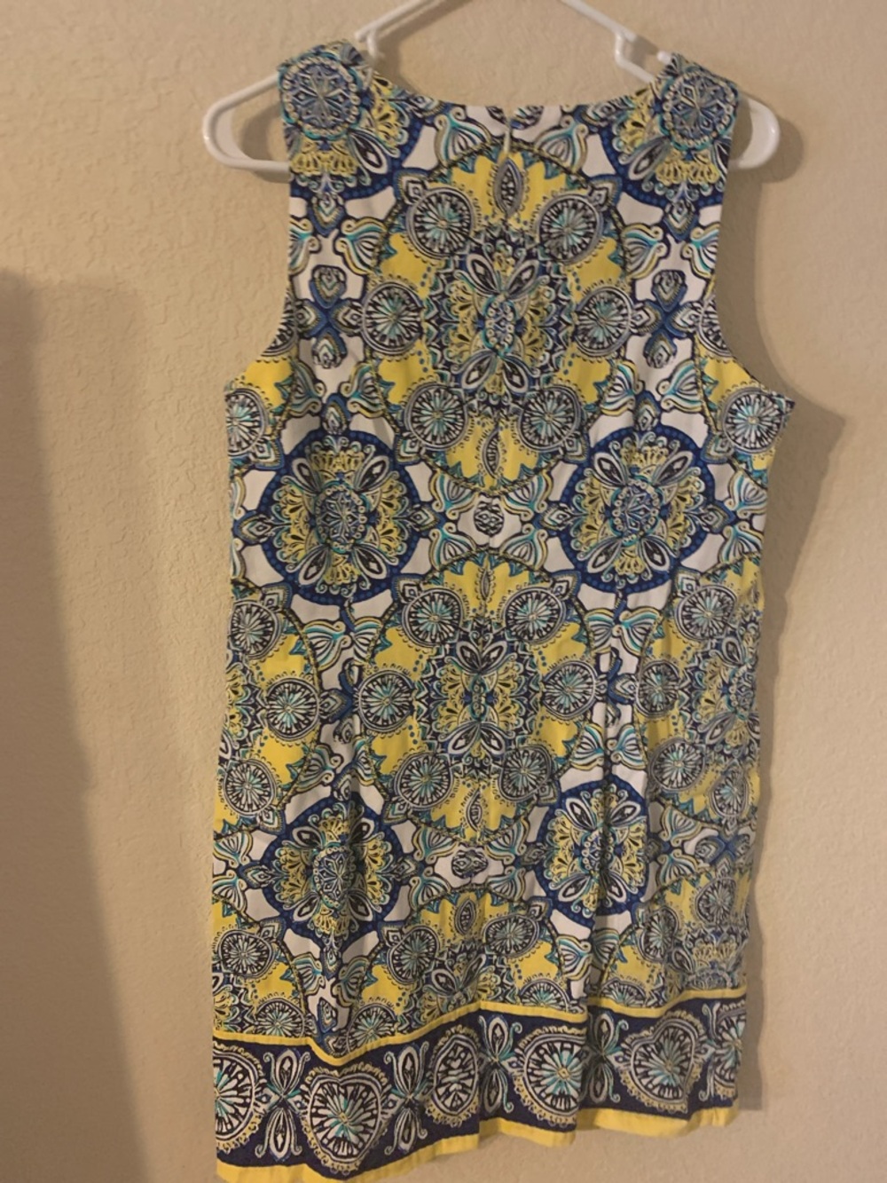 London Style Yellow, Navy & Teal Medallion Shift Dress - Picture 7 of 8